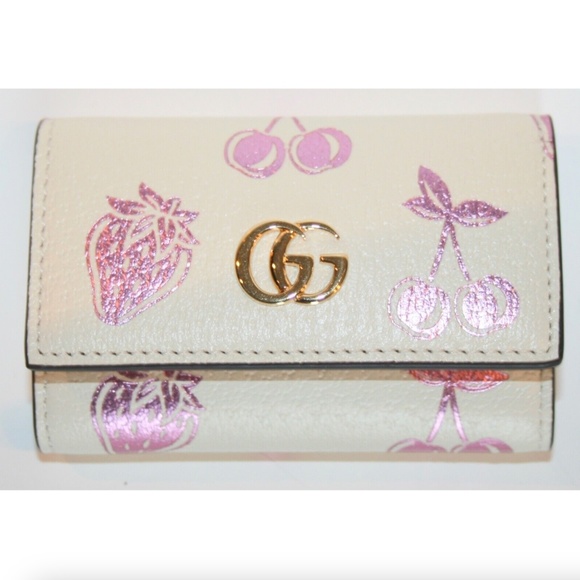 Gucci Strawberries and Cherries GG Marmont Keychain Wallet - Picture 1 of 5